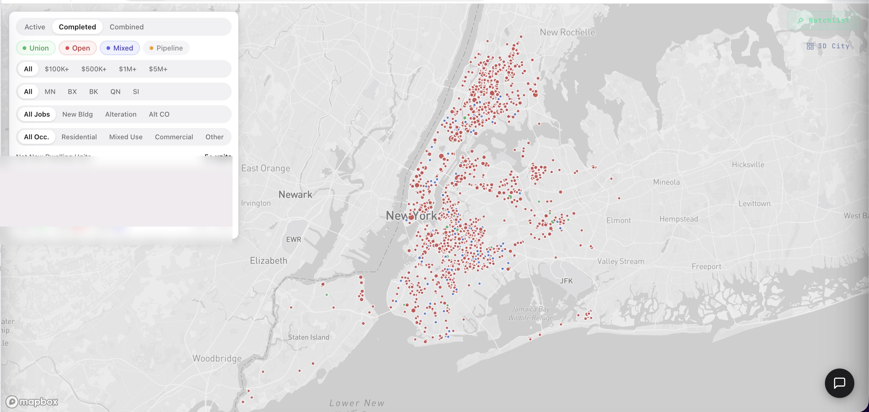 Residential labor map — NYC buildings classified by workforce
